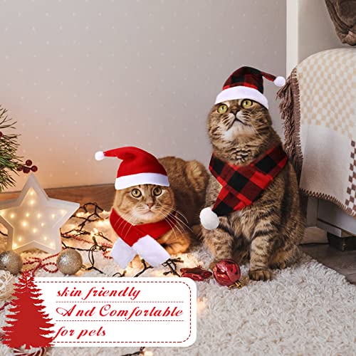 10 Pieces Christmas Cat Santa Hats with Scarf and Collar Set, Christmas Cat Costumes Pet Santa Hat Scarf Set Puppy Dog Christmas Hat Xmas Cat Outfit for Cats Small Dogs Puppy Christmas Accessories