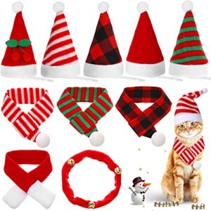 10 pieces christmas cat santa hats with scarf and collar set, christmas cat costumes pet santa hat scarf set puppy dog christmas hat xmas cat outfit for cats small dogs puppy christmas accessories