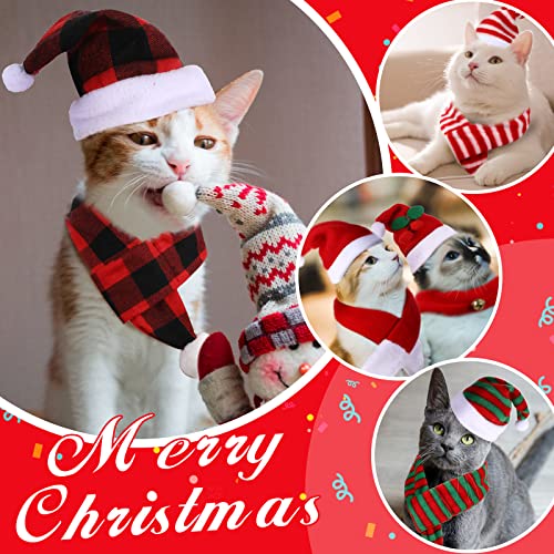 10 Pieces Christmas Cat Santa Hats with Scarf and Collar Set, Christmas Cat Costumes Pet Santa Hat Scarf Set Puppy Dog Christmas Hat Xmas Cat Outfit for Cats Small Dogs Puppy Christmas Accessories