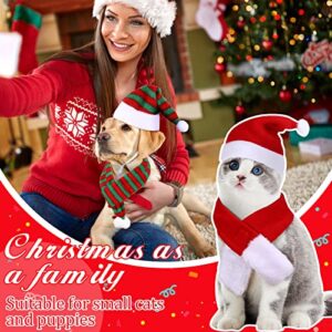 10 Pieces Christmas Cat Santa Hats with Scarf and Collar Set, Christmas Cat Costumes Pet Santa Hat Scarf Set Puppy Dog Christmas Hat Xmas Cat Outfit for Cats Small Dogs Puppy Christmas Accessories