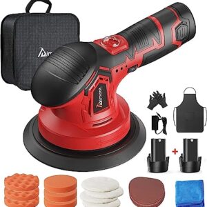 Cordless Car Buffer Polisher - with 2pcs Batteries and Polishing Pads, Aiment 6 Inch Car Polisher for Car Detailing with 6 Variable Speed, 2500-5000RPM Brushless Polisher for Waxing Paint Correction