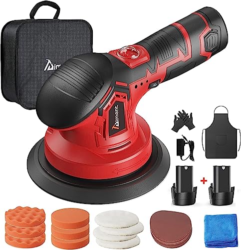 Cordless Car Buffer Polisher - with 2pcs Batteries and Polishing Pads, Aiment 6 Inch Car Polisher for Car Detailing with 6 Variable Speed, 2500-5000RPM Brushless Polisher for Waxing Paint Correction