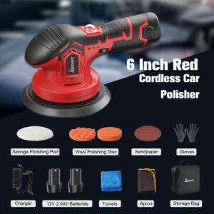 Cordless Car Buffer Polisher - with 2pcs Batteries and Polishing Pads, Aiment 6 Inch Car Polisher for Car Detailing with 6 Variable Speed, 2500-5000RPM Brushless Polisher for Waxing Paint Correction