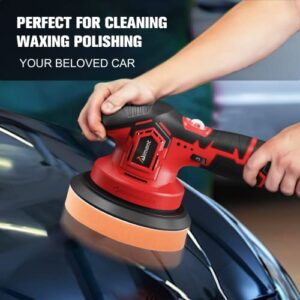 Cordless Car Buffer Polisher - with 2pcs Batteries and Polishing Pads, Aiment 6 Inch Car Polisher for Car Detailing with 6 Variable Speed, 2500-5000RPM Brushless Polisher for Waxing Paint Correction