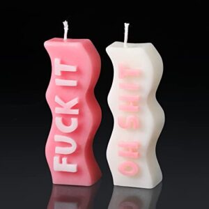 coume 2 pieces aesthetic candles atmosphere candle wavy word fun shaped trendy soy wax scented cool funny gift for christmas office birthday home decoration (funny), white,pink
