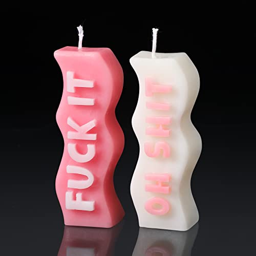 Coume 2 Pieces Aesthetic Candles Atmosphere Candle Wavy Word Fun Shaped Trendy Soy Wax Scented Cool Funny Gift for Christmas Office Birthday Home Decoration (Funny), White,pink