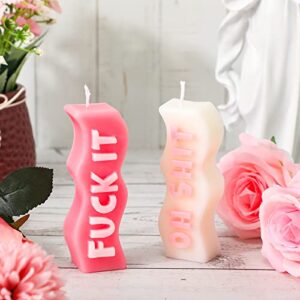 Coume 2 Pieces Aesthetic Candles Atmosphere Candle Wavy Word Fun Shaped Trendy Soy Wax Scented Cool Funny Gift for Christmas Office Birthday Home Decoration (Funny), White,pink