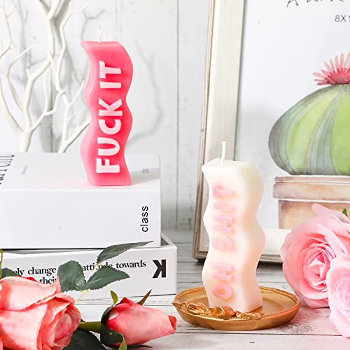 Coume 2 Pieces Aesthetic Candles Atmosphere Candle Wavy Word Fun Shaped Trendy Soy Wax Scented Cool Funny Gift for Christmas Office Birthday Home Decoration (Funny), White,pink