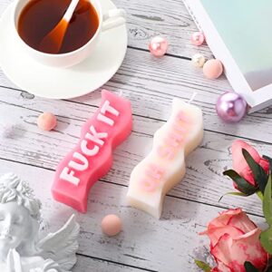 Coume 2 Pieces Aesthetic Candles Atmosphere Candle Wavy Word Fun Shaped Trendy Soy Wax Scented Cool Funny Gift for Christmas Office Birthday Home Decoration (Funny), White,pink