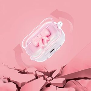 Cute AirPod Pro Case with Keychain Pink Bow Clear Gradient Design Wavy Border Protective Soft Cover Compatiable with AirPods Pro for Women and Girls