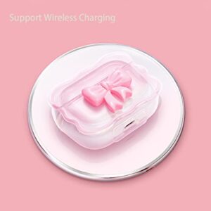 Cute AirPod Pro Case with Keychain Pink Bow Clear Gradient Design Wavy Border Protective Soft Cover Compatiable with AirPods Pro for Women and Girls