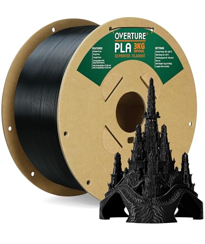 OVERTURE PLA Filament 1.75mm PLA 3D Printer Filament, 3kg Cardboard Spool (6.6lbs), Dimensional Accuracy +/- 0.03mm, Fit Most FDM Printer(Black 3KG-1 Pack)