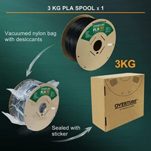 OVERTURE PLA Filament 1.75mm PLA 3D Printer Filament, 3kg Cardboard Spool (6.6lbs), Dimensional Accuracy +/- 0.03mm, Fit Most FDM Printer(Black 3KG-1 Pack)