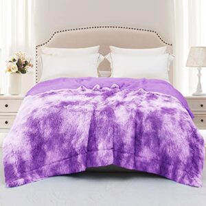 exclusivo mezcla twin size faux fur bed blanket, super soft fuzzy and plush reversible sherpa fleece blanket and warm blankets for bed, sofa, travel, 60x80 inches, purple