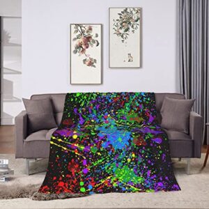 Glow in Dark Splatter Neon Throw Blanket Flannel Blanket 60 x 50 Inches Soft Warm Lightweight Fuzzy Blankets for Bed Sofa Couch Outdoor Travel