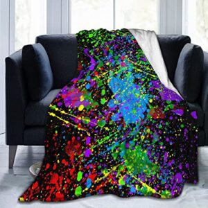 glow in dark splatter neon throw blanket flannel blanket 60 x 50 inches soft warm lightweight fuzzy blankets for bed sofa couch outdoor travel