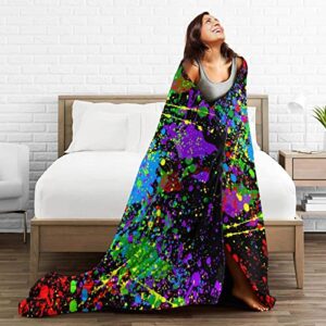 Glow in Dark Splatter Neon Throw Blanket Flannel Blanket 60 x 50 Inches Soft Warm Lightweight Fuzzy Blankets for Bed Sofa Couch Outdoor Travel