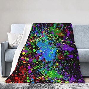 Glow in Dark Splatter Neon Throw Blanket Flannel Blanket 60 x 50 Inches Soft Warm Lightweight Fuzzy Blankets for Bed Sofa Couch Outdoor Travel