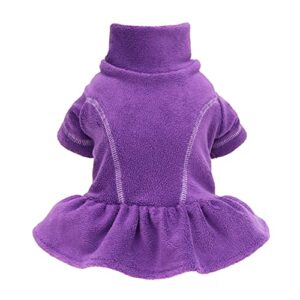 fitwarm athleisure fleece dog dresses, dog clothes for small dogs girl, pet lightweight turtleneck sweater, cat apparel, purple, medium
