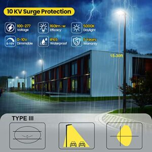 YARBO 200W LED Parking Lot Light 180W 150W Tunable, 32000LM (160LM/W) 5000K Parking Lot Light, Adjustable Slip Fitter, Dimmable LED Shoebox Light with Dusk to Dawn Photocell, Outdoor Street Pole Light