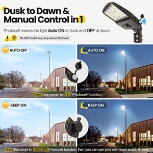 YARBO 200W LED Parking Lot Light 180W 150W Tunable, 32000LM (160LM/W) 5000K Parking Lot Light, Adjustable Slip Fitter, Dimmable LED Shoebox Light with Dusk to Dawn Photocell, Outdoor Street Pole Light