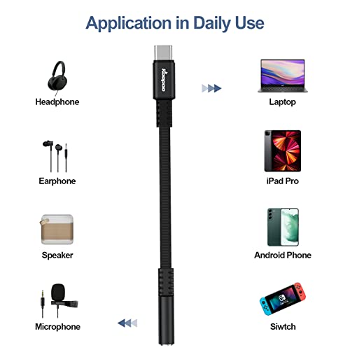 KOOPAO USB C to 3.5mm Headphone Jack, Audio Aux Cord 3.5mm Headphone Adapter for sam-Sung S23,S23+,S22,S22 Ultra iPad Pro 2018/2020/2021/iPad Air 5th Ipad d 9th Black