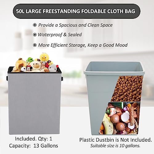 Spurgehom 10 Gallon Tilt Out Trash Cabinet Kitchen Waste Bins,Free Standing Laundry Hamper with Hideaway Drawer Wooden Bamboo Cutting Board Storage Bag,Pet Proof Trash Can for Living Room (White)