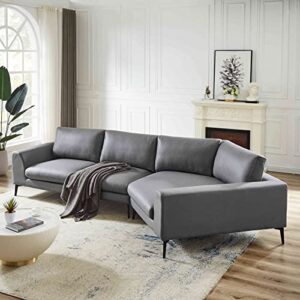 cotoala 141inch air leather sectional sofa with metal legs, huge corner wedge design, modern english arm couch for living room, grey