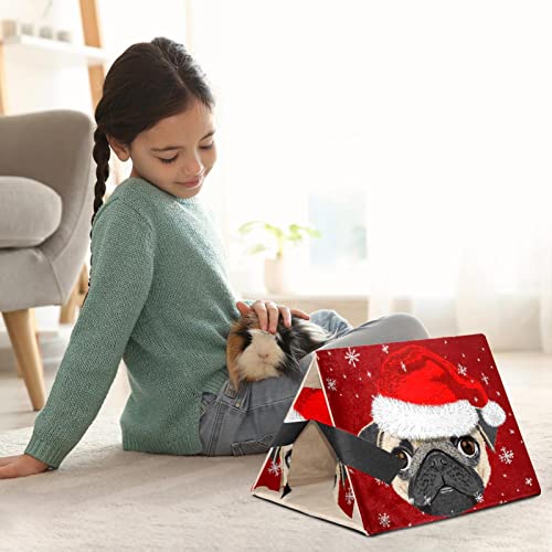 enheng Small Pet Hideout Lovely Dog with Christmas Hat Hamster House Guinea Pig Playhouse for Dwarf Rabbits Hedgehogs Chinchillas