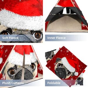 enheng Small Pet Hideout Lovely Dog with Christmas Hat Hamster House Guinea Pig Playhouse for Dwarf Rabbits Hedgehogs Chinchillas