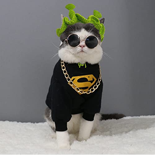 Pet Hat Funny Shrek Cat Hat Handmade Knitted Woolen Yarn Hat Classic Retro Pet Sunglasses，Apply to Pet Photo Suit, Pet Supplies for Small Dog and Cat(Shrek)