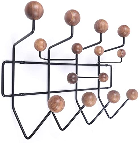 AngelcityCC Practical Coat Rack Wall Hanger Coat Rack Solid Walnut Wooden Balls Wood Modern Wall Mounted Coat Hooks with Painted Solid Wooden Balls Classic Coat Rack