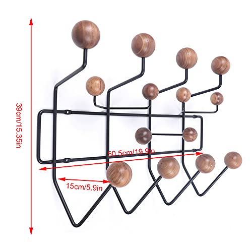 AngelcityCC Practical Coat Rack Wall Hanger Coat Rack Solid Walnut Wooden Balls Wood Modern Wall Mounted Coat Hooks with Painted Solid Wooden Balls Classic Coat Rack