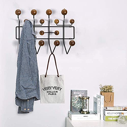 AngelcityCC Practical Coat Rack Wall Hanger Coat Rack Solid Walnut Wooden Balls Wood Modern Wall Mounted Coat Hooks with Painted Solid Wooden Balls Classic Coat Rack