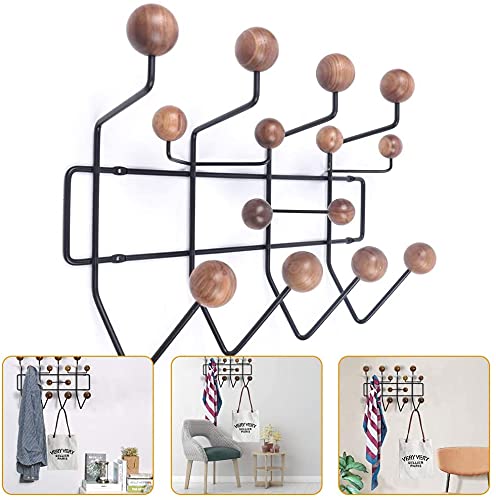 AngelcityCC Practical Coat Rack Wall Hanger Coat Rack Solid Walnut Wooden Balls Wood Modern Wall Mounted Coat Hooks with Painted Solid Wooden Balls Classic Coat Rack