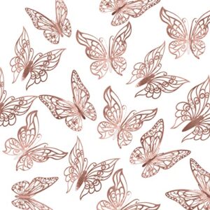 fyy 3d butterfly wall decor, 72pcs 3 styles 3 sizes gold butterfly wall stickers removable wall decals butterfly decorations for room decor party wedding birthday cake rose gold