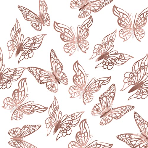 FYY 3D Butterfly Wall Decor, 72PCS 3 Styles 3 Sizes Gold Butterfly Wall Stickers Removable Wall Decals Butterfly Decorations for Room Decor Party Wedding Birthday Cake Rose Gold