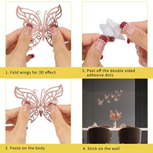 FYY 3D Butterfly Wall Decor, 72PCS 3 Styles 3 Sizes Gold Butterfly Wall Stickers Removable Wall Decals Butterfly Decorations for Room Decor Party Wedding Birthday Cake Rose Gold