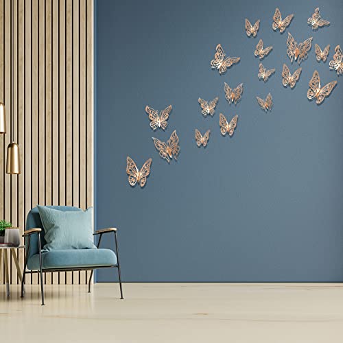 FYY 3D Butterfly Wall Decor, 72PCS 3 Styles 3 Sizes Gold Butterfly Wall Stickers Removable Wall Decals Butterfly Decorations for Room Decor Party Wedding Birthday Cake Rose Gold