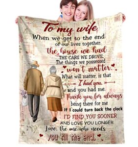 butldy to my wife blanket gifts, romantic anniversary valentines birthday christmas thanksgiving gift for couples, soft warm fuzzy fleece sofa bed fall throw blankets (to my wife-beige, 60'' x 50'')