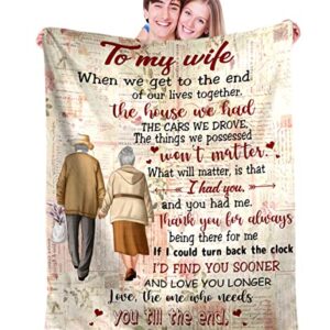 butldy to My Wife Blanket Gifts, Romantic Anniversary Valentines Birthday Christmas Thanksgiving Gift for Couples, Soft Warm Fuzzy Fleece Sofa Bed Fall Throw Blankets (to My Wife-Beige, 60'' x 50'')