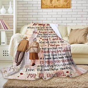 butldy to My Wife Blanket Gifts, Romantic Anniversary Valentines Birthday Christmas Thanksgiving Gift for Couples, Soft Warm Fuzzy Fleece Sofa Bed Fall Throw Blankets (to My Wife-Beige, 60'' x 50'')