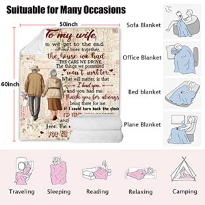 butldy to My Wife Blanket Gifts, Romantic Anniversary Valentines Birthday Christmas Thanksgiving Gift for Couples, Soft Warm Fuzzy Fleece Sofa Bed Fall Throw Blankets (to My Wife-Beige, 60'' x 50'')