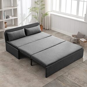 Mjkone Pull Out Sofa Bed, 2-in-1 Modern Pull Out Linen Sleeper Sofa Couch, Queen Size Revesible Couch Bed with Cushions&Throw Pillows for Small Place/Apartment/Living Room/Office/Studio (Dark Gray)