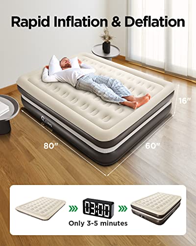 Ciays Air Mattress Queen with Built-in Pump, Double High Blow Up Mattress with Carrying Bag, Inflatable Air Bed for Guests, Family, Brown