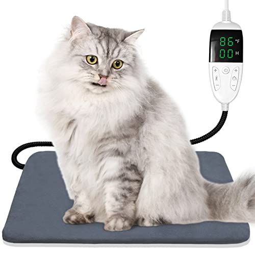 NUBAUTO Pet Heating Pad, Heated Cat Bed, 12 Adjustable Temperature Heated Dog House, Upgraded Cat Heating Pad Indoor with Timer, Heated Pet Bed with Chew Resistant Steel Cord, Heated Dog Mat (Gery)