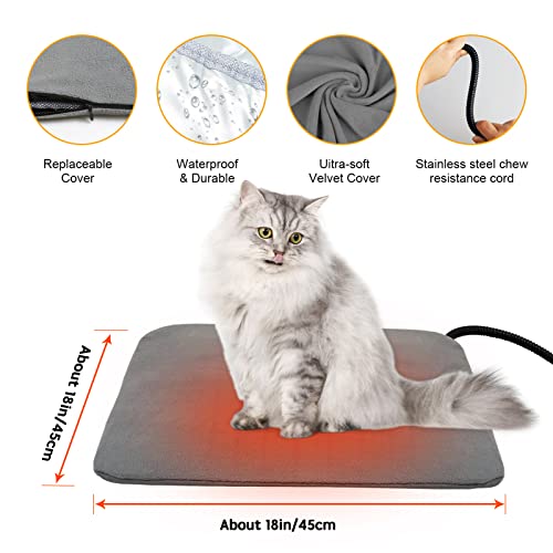 NUBAUTO Pet Heating Pad, Heated Cat Bed, 12 Adjustable Temperature Heated Dog House, Upgraded Cat Heating Pad Indoor with Timer, Heated Pet Bed with Chew Resistant Steel Cord, Heated Dog Mat (Gery)