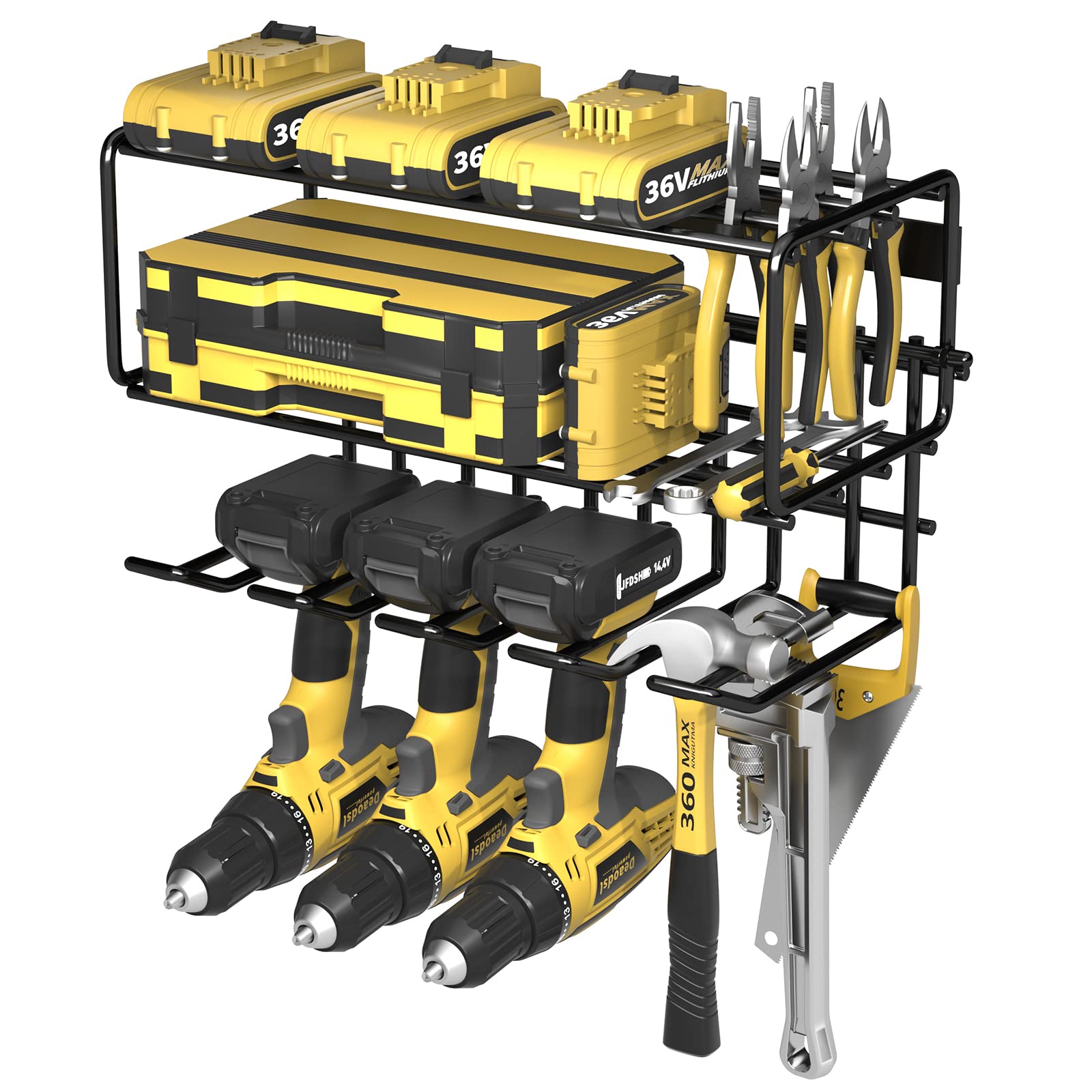 JULINE Power Tool Organizer, Garage Storage Drill Holder Wall Mount Garage Tool Organizers and Storage Power Tool Storage Rack Heavy Duty Floating Tool Shelf