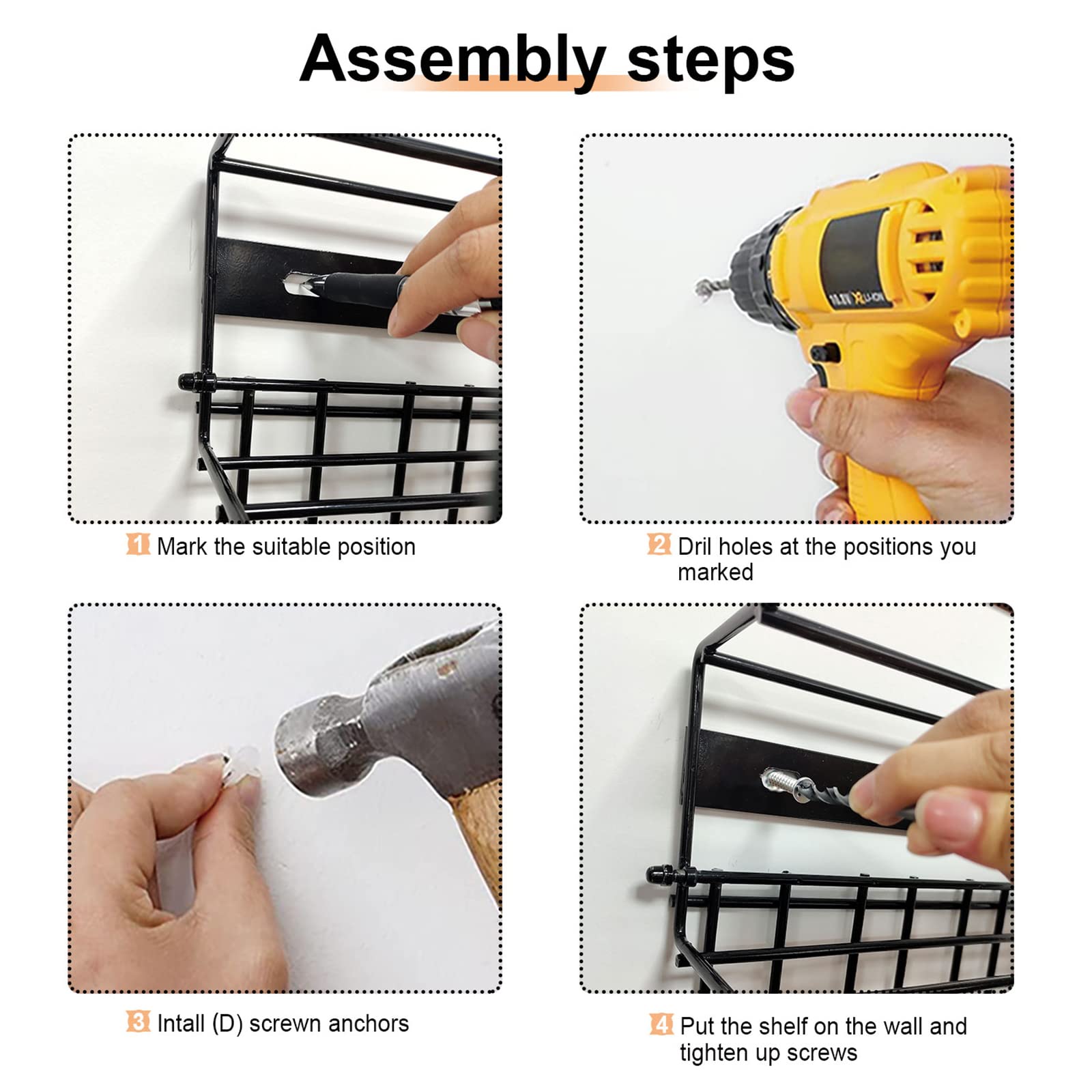 JULINE Power Tool Organizer, Garage Storage Drill Holder Wall Mount Garage Tool Organizers and Storage Power Tool Storage Rack Heavy Duty Floating Tool Shelf