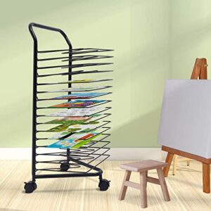 dnysysj art drying rack for classroom, paint drying rack art 16 shelves metal artwork storage display rack with wheels (black)